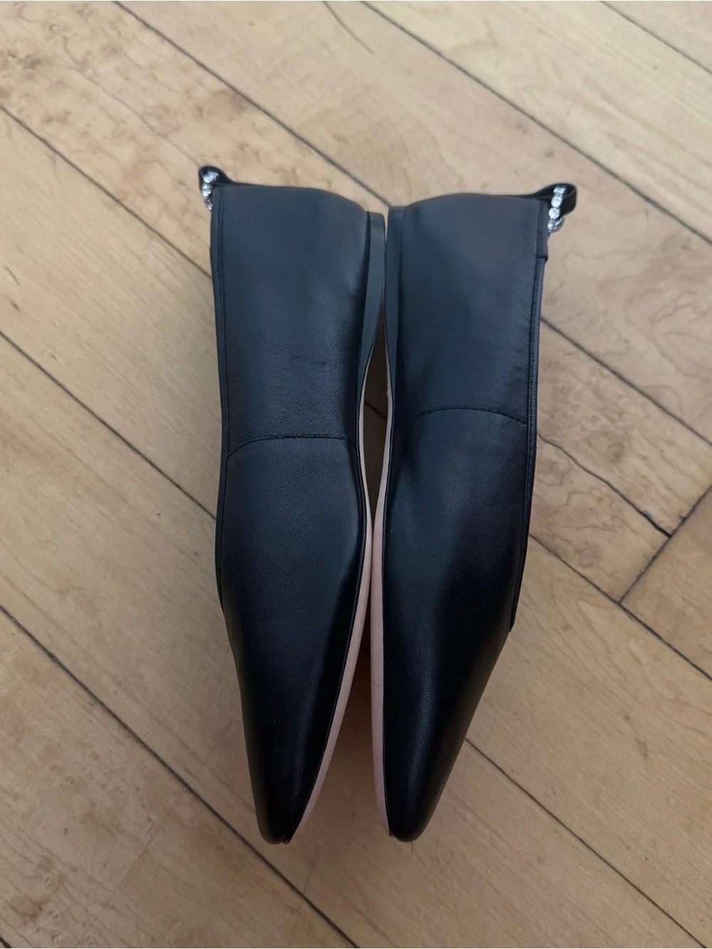 Loeffler Randall black leather ballet flats with crystal chain size 7